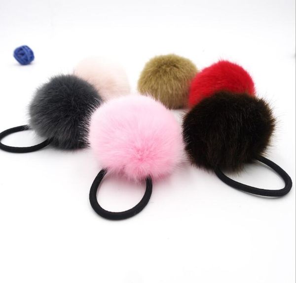 Elastic Hair Ties Fluffy Pom Pom Ponytail Holders Rubber Hair