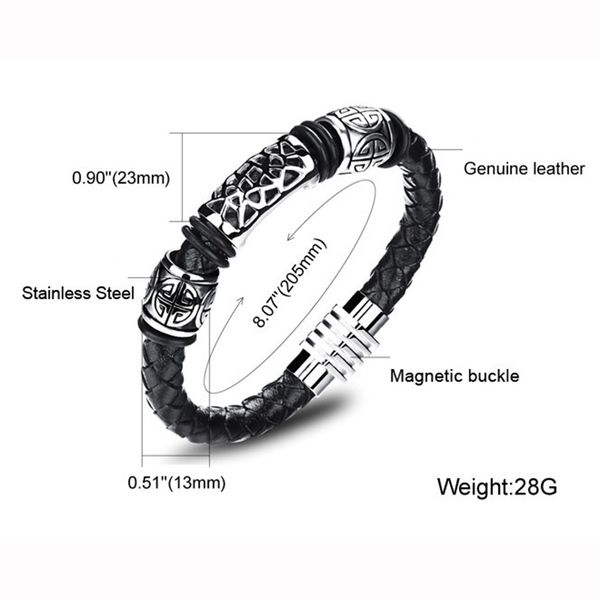 

dhgate 2017 fashion men jewelry black cuff braided leather bracelet men stainless steel magnetic buckle clasp christmas11, Golden;silver
