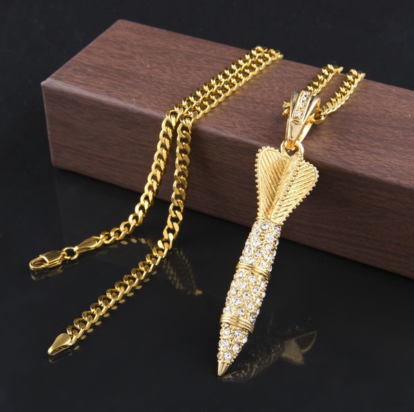 

2017new new alloy set auger rocket pendant heavy drill darts hip hop necklace pendant with men chokers necklaces, Silver
