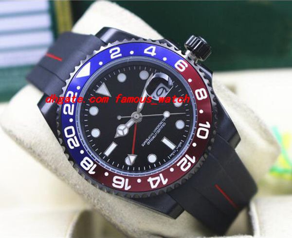 

luxury ii 116719 pvd coating red blue ceramic bezel rubber bracelet 40mm automatic movement men watches new arrival, Slivery;brown