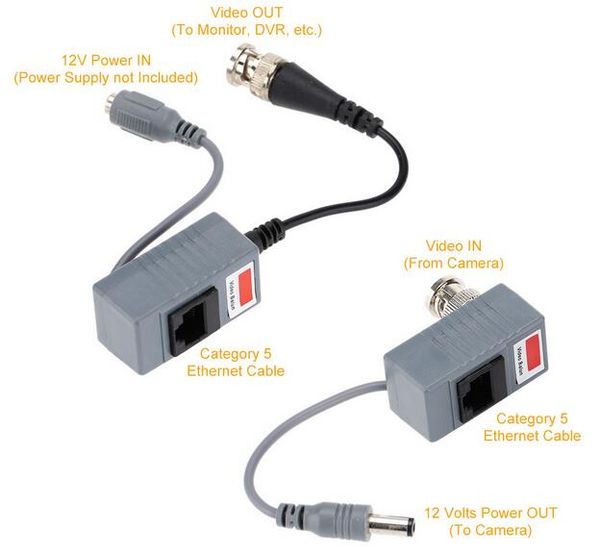 

cctv camera accessories audio video balun transceiver bnc utp rj45 video balun with audio and power over cat5/5e/6 cable