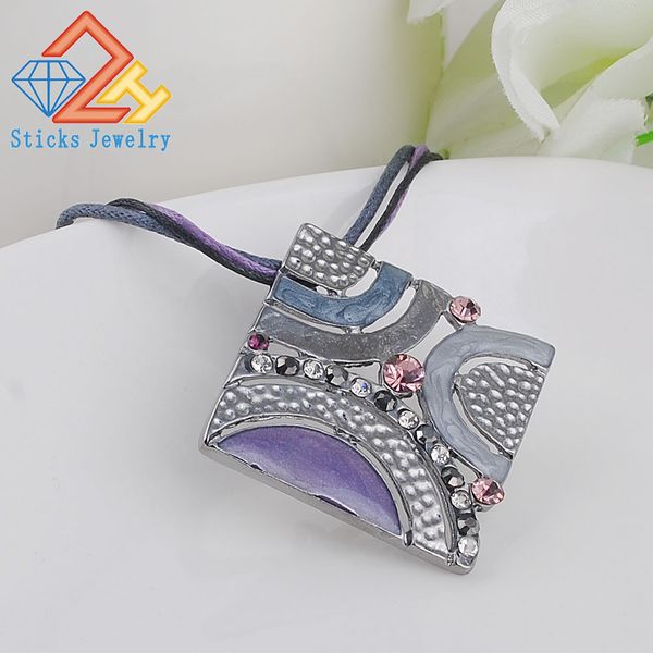 

multi color square alloy enamel pendant necklace factory direct, Silver
