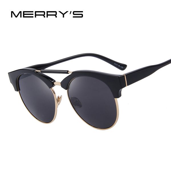 

wholesale- merry's women semi-rimless round sunglasses double-bridge mirror sunglasses female circle sun glasses retro shades s'81, White;black