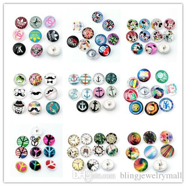 

popular design mixed pattern exotic 18mm glass snap button jewelry faceted glass snap fit snap bracelet snaps jewelry 01