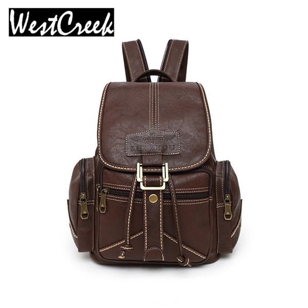 

wholesale- westcreek brand women backpack female backbag college leather backpack school backpacks vintage student schoolbag rucksack