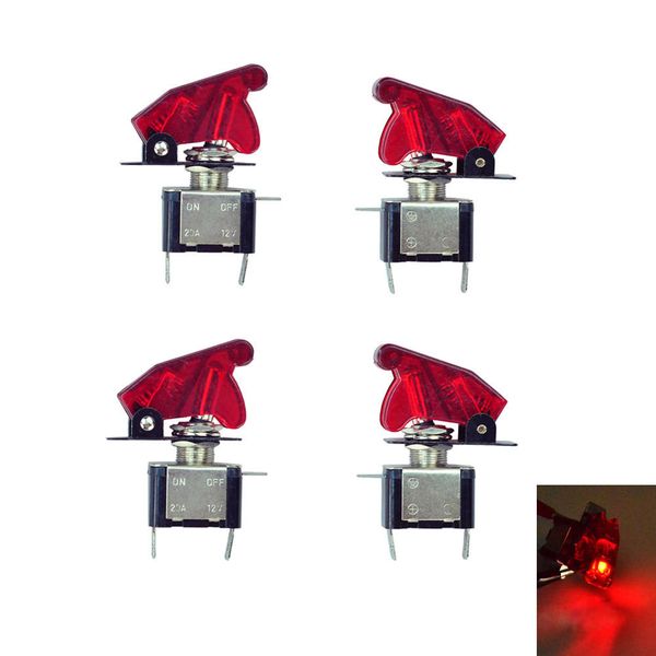 4 Stück 12V Auto rotes LED-Licht beleuchtete Abdeckung SPST Kippschaltersteuerung B00387