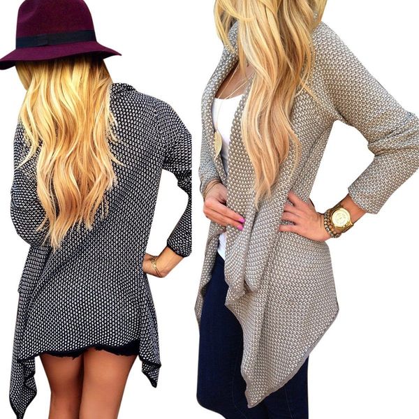 

2017 new black&khaki knitted sweater women long sleeve knitted cardigan loose sweater outwear jacket coat sweater top, White;black