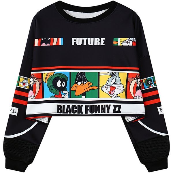 

sweatshirt 2017 oversized loose cute cartoon pullover crop top woman ladies Harajuku sweats girls winter cropped tee tops WY0688