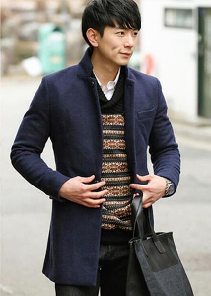 

men qiu dong han edition of the new trend of the leisure fashion collar of england single-breasted cloth trench coat / m-2xl, Black