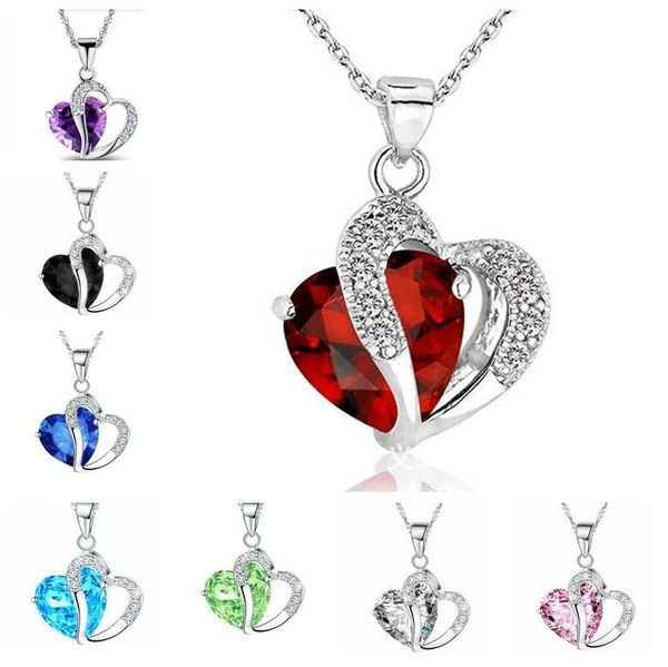 

the new silver plated jewelry korean version of the heart-shaped zircon crystal necklace chai yp056 arts and crafts pendant with chain, Black