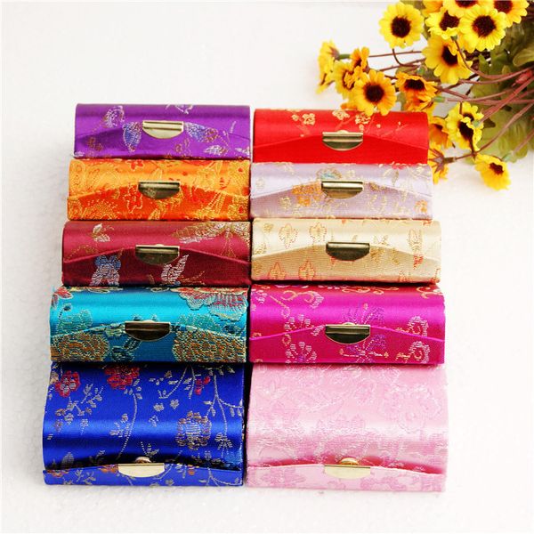 

pretty mirror small wedding favor box birthday party candy gift boxes high end silk brocade double lipstick case lip balm packaging tubes