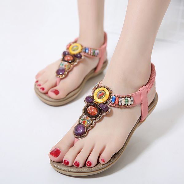 

new arrival fahion women shoes bohemia flat heel elastic band sandals shoes casual shoes plus size flip flops ing, Black