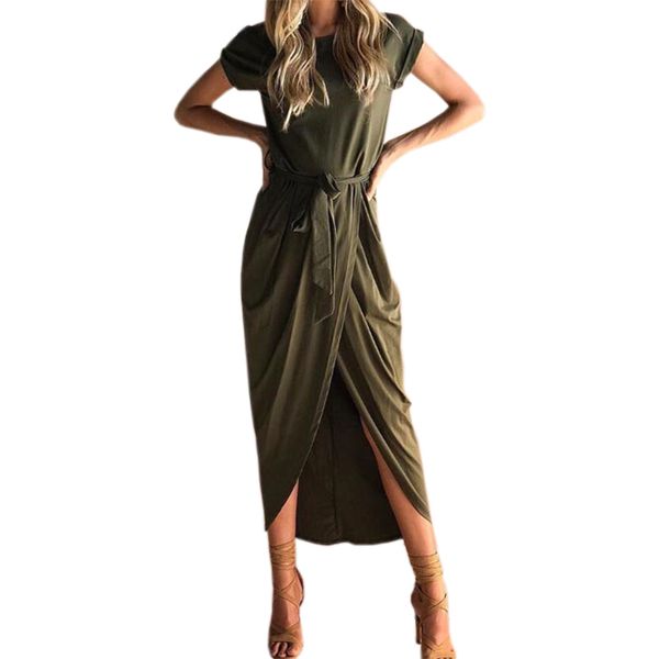 

wholesale- casual irregular maxi dress women short sleeve split long dress summer 2017 solid office dresses vestidos mujer plus size gv718, White;black