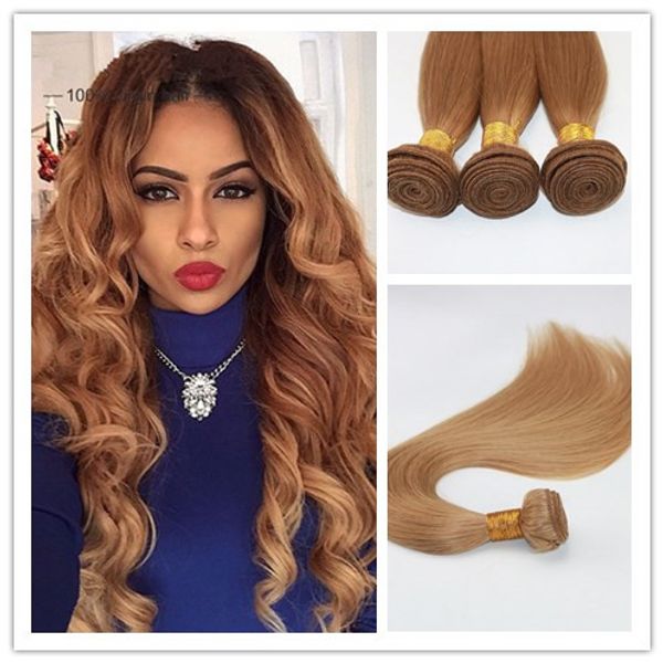 Color 27 Strawberry Blonde Hair Weaves Brazilian Straight Human
