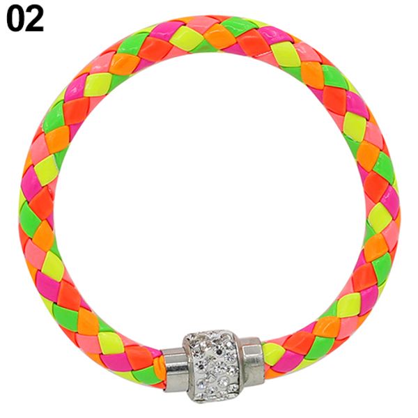 

wholesale-good punk rhinestone faux leather magnetic buckle wrap wristband cuff bangle bracelet 4zin, Golden;silver