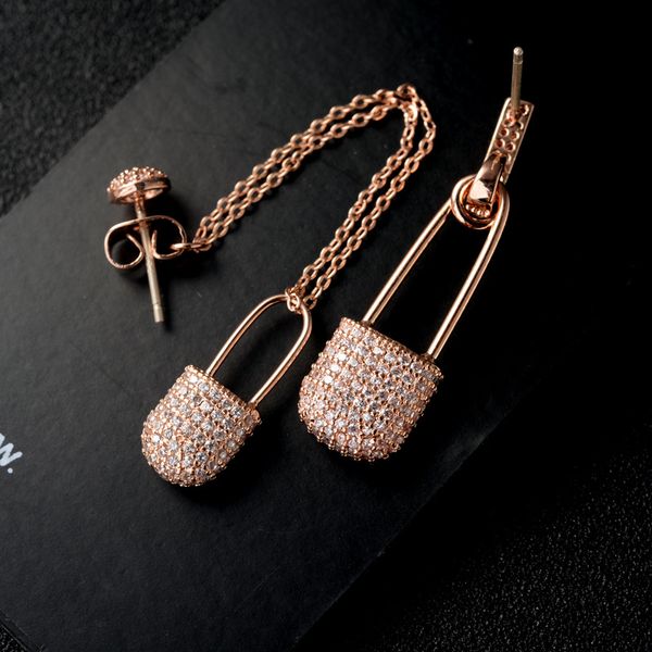 

2017 new european long section creative pin earrings crystal from swarovski 925 sterling silver needle asymmetric zircon earrings, White