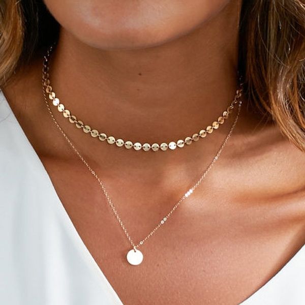 

Новая мода золотая монета слоистых ожерелье набор для женщин очарование колье ож