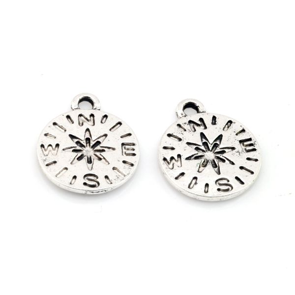 

mic 100pcs antique silver zinc alloy compass charm pendants 13.5x16mm diy jewelry, Bronze;silver