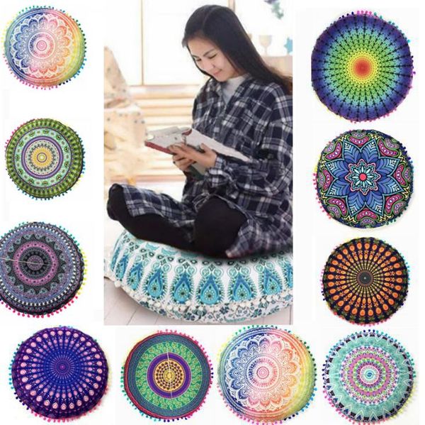 Round Cushion Pillow Covers Mandala Meditation Pillow Case Sofa