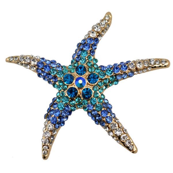 

wholesale- 2016 summer 3 kind colors optional adorable blue crystal rhinestone starfish brooches for women wedding, Gray
