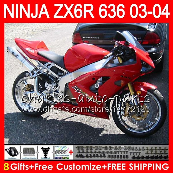 

8Gifts 23Colors Bodywork For KAWASAKI NINJA ZX-6R 03-04 ZX-636 Stock red 29NO31 600CC ZX636 ZX6R 03 04 ZX 636 ZX 6R 2003 2004 Fairing kit