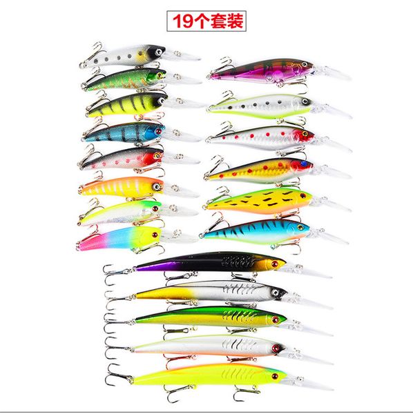 

19pc mixed minnow fishing lure and crank bait freshwater fishing bait 3 styles abs plastic wobbler hard bait fishing tackle