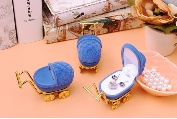

simple seven cute blue baby cart rings display plastic flocking love necklace box earring ear stud case jewelry gift container, Black;white