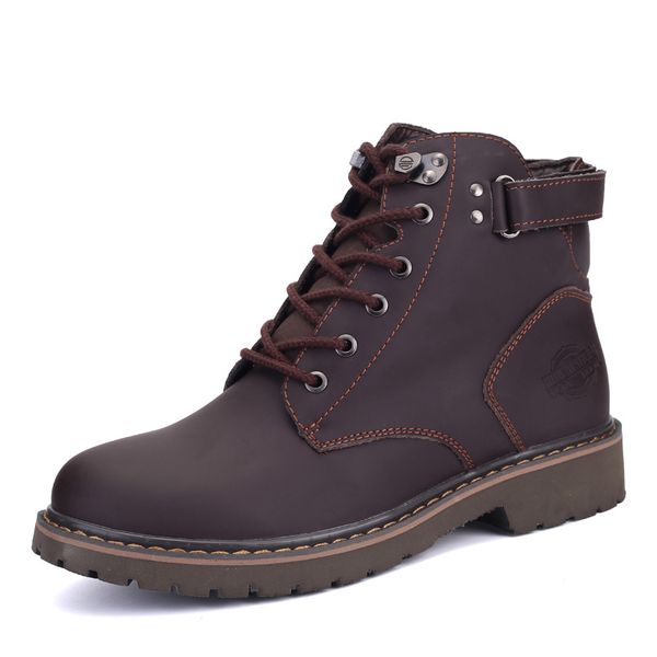 

new 2017 genuine leather men boots fashion ankle boots fur shoes men winter anti-skiding nubuck real leather boots 2 colors, Black