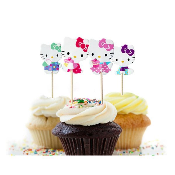 

wholesale- 48pcs cupcake ers picks birthday party decorations kids kitty cat set evnent party favors event party supplies