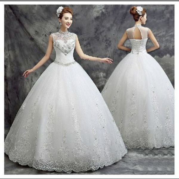 

2017 latest wedding dresses gorgeous ball gown high neck keyhole back princess formal dress white/ivory elegant bridal gown
