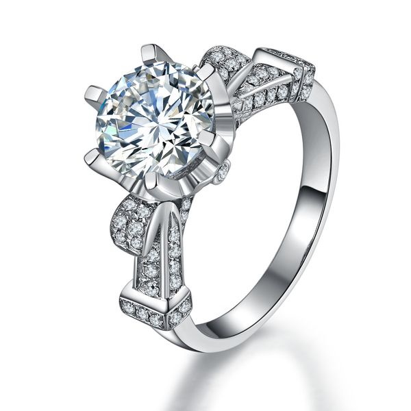 

gorgeous jewelry silver 4ct ring nscd simulated diamond engagement luxury rings for women 18k white gold plated anniversary gift, Slivery;golden