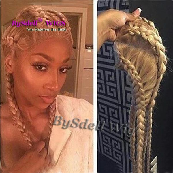 Nigeria Braids Style Full Lace Wig Synthetic 4 Box Braids Blonde