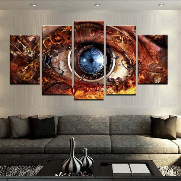 2019 Wholesale Canvas Print Painting 5 Panel Hd Printed Oil Painting Steampunk Abstract Eyes Wall Art Pictures For Living Room Home Decor From
