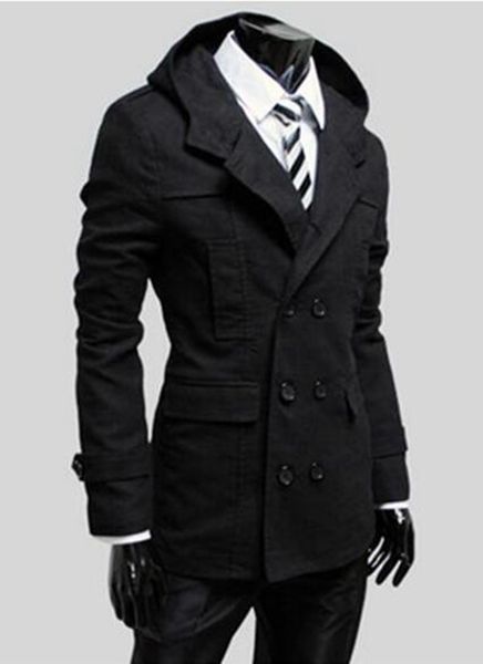 

new men's autumn/winter fashion in europe and the cultivate one's morality personality hooded pure color trench coat / m-2xl, Black