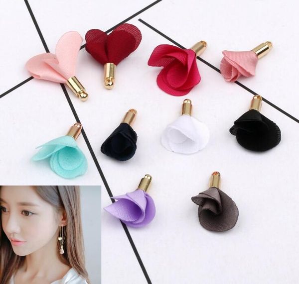 

100pcs silk satin flower tassel pendants for jewelry making 25mm earrings findings diy craft materials 2017 summer style, Bronze;silver