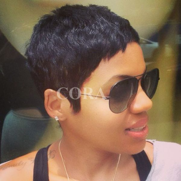 Cheap Short Pixie Cut Human Natural Black Brazilian Hair Glueless