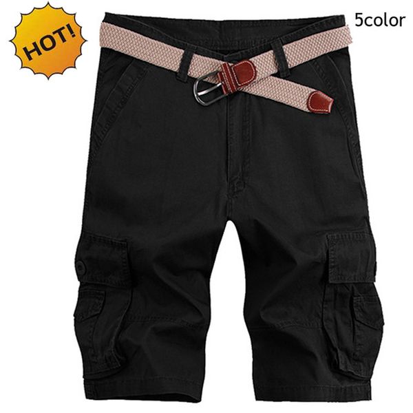 

16 summer men baggy multi-pocket military camo cargo shorts cotton casual solid knee length straight short trousers, White;black