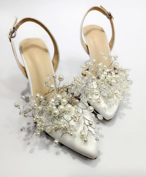 Pearl Decorate Wedding Shoes High Heeled Sandal Princess Style