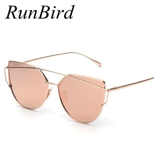 

wholesale-runbird 2016 new cat eye sunglasses women brand designer fashion twin-beams rose gold mirror cateye sun glasses for female uv400, White;black