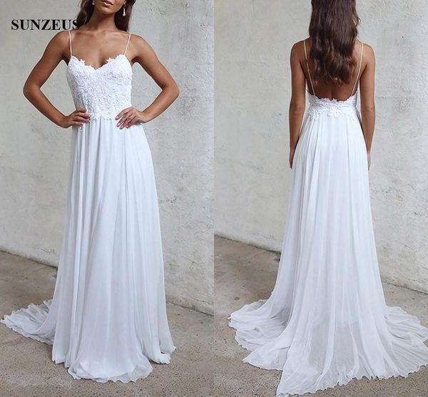 

spaghetti straps backless beach wedding dresses lace long chiffon bridal gowns simple bride wear ing, White