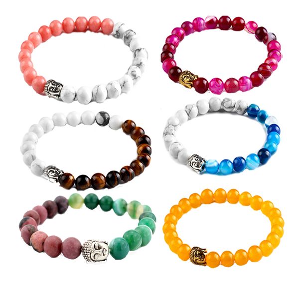 

16 styles mens womens color matte agate gems 8mm beads stretch aromatherapy bracelet vein agate tiger eye beads seller preferred b336s, Golden;silver