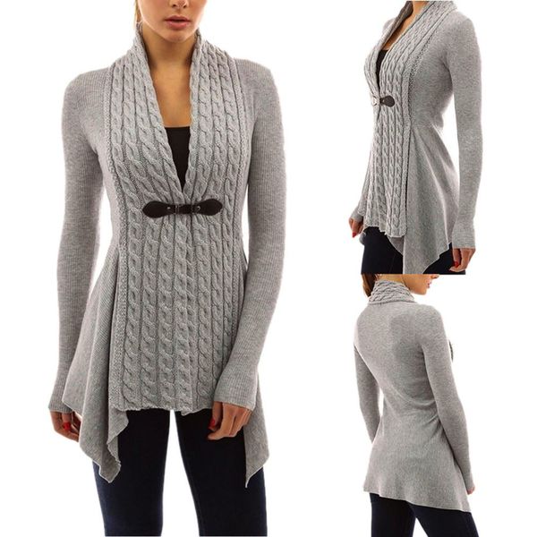 

2017 winter autumn womens knitted cardigan coat long sleeve fashion irregular knitwear ladies solid slim sweater jacket outwear, Black