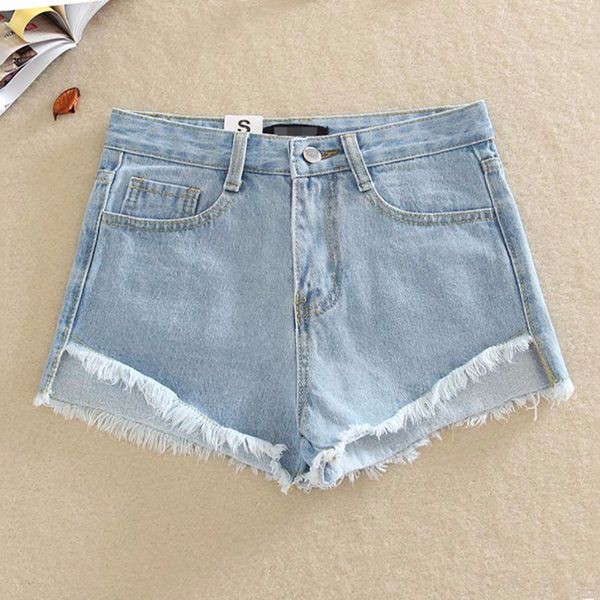 

wholesale- tengo summer women shorts club high waist denim shorts hip hop ripped shorts mini short jeans pants plus size 4 colors, Blue