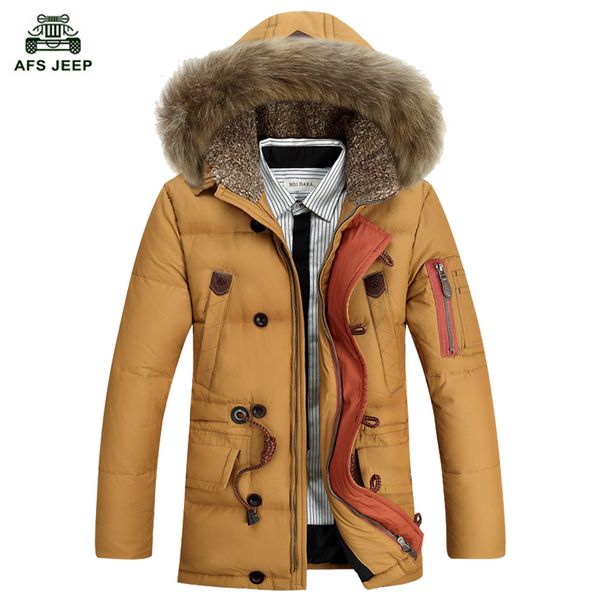 

wholesale- 2017 down jacket winter jacket men coat white duck long thicken outwear fur hooded men's parka 168hfx, Black