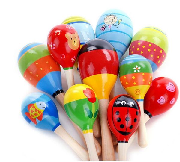 Buntes 11cm Sand Hammer Rattle Baby Mini Holz Maracas klassisches Baby lehnt Ausbildung spielt Baby Shaker frühes Bildungs-Spielzeug