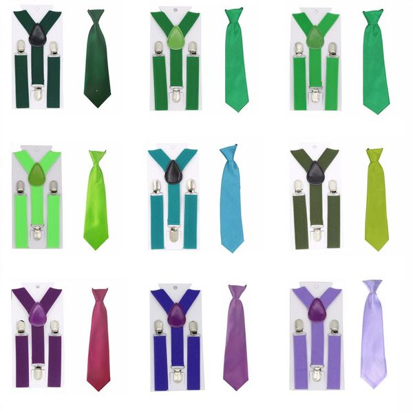

wholesale-baby braces and neck tie set children bowtie toddler solid color bow tie suspender set for boys girls, Black;white