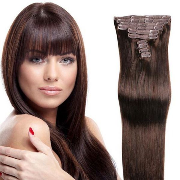 Capelli umani brasiliani originali 14inch-26inch clip-in estensioni dei capelli umani 10pcs 120g Colore 6 cucire nelle estensioni dei capelli umani