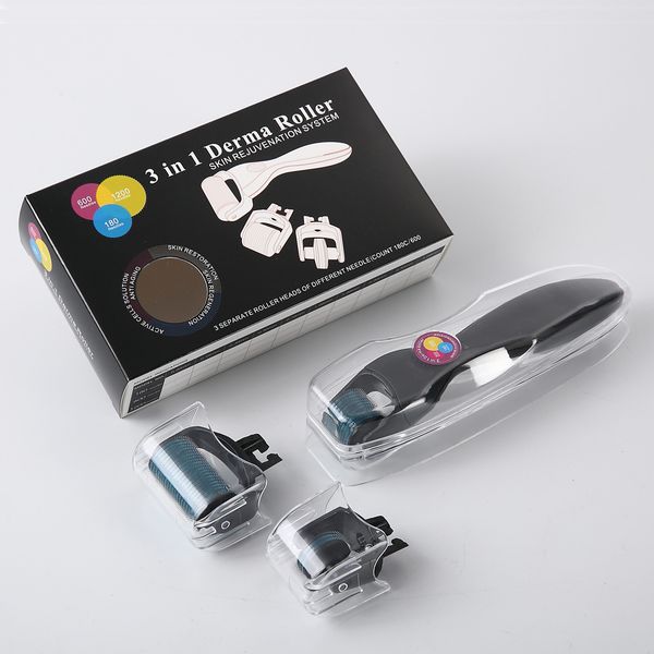 

dhl 3 in 1 derma roller kit with 3 separate roller heads of different needle count 180c 600c 1200c ,microneedle roller skin needle