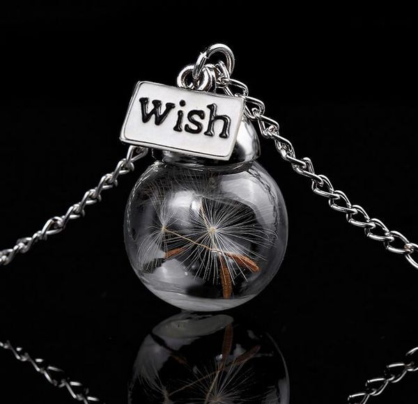 

glass bottle necklace natural dandelion seed in glass long necklace make a wish glass bead orb silver plated necklace jewelry g125