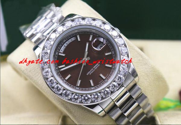 

2017 luxury wristwatch mens 18k white gold bigger diamond watch 41mm automatic mechanical movement men's watch, Slivery;brown